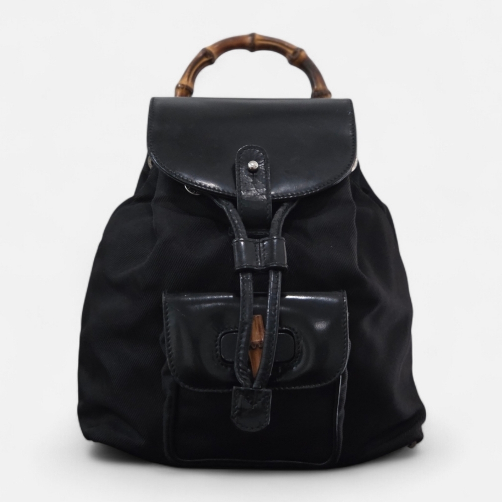 Gucci Vintage Bamboo Leather and Nylon Mini Backpack
